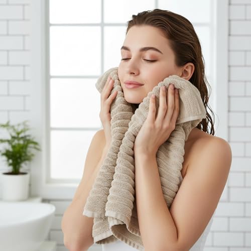 6 Pack Soft Microfiber Hand Towels for Bathroom, 16"x30", Beige