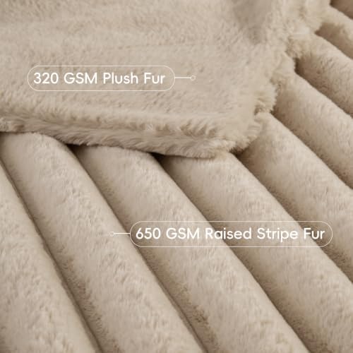 PHF Faux Fur Twin Blanket, 970 GSM Double-Sided, 60" X 80",Oak
