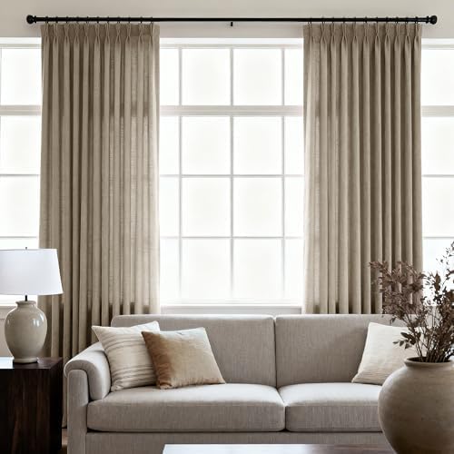 Dark Taupe Pinch Pleat 96 inch Long Linen Curtains 2 Panels Set for