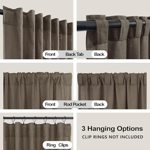 KOUFALL Dark Brown Linen Curtains 96 Inch Long 2 Panel Set Elegant