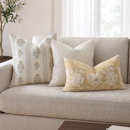 Vintage Throw Pillow Covers 18x18 Set of 2, Striped Floral Pillow