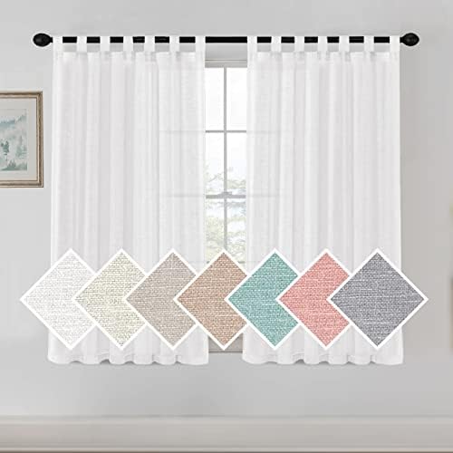 2 Pack Linen Elegant Curtains 63 Inches Long 7 Tab Top Breathable and