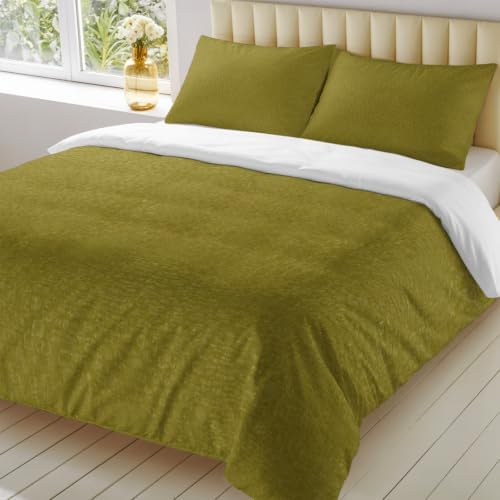 Olive Green Grain Texture Cal King Duvet Cover Set, Vintage Industrial