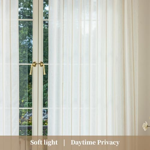 Off White Linen Semi Sheer Curtains 63 Inch Long Bedroom Home Office