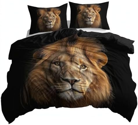 King Duvet Cover Set Photography Animal Lion Bedding with Reversible