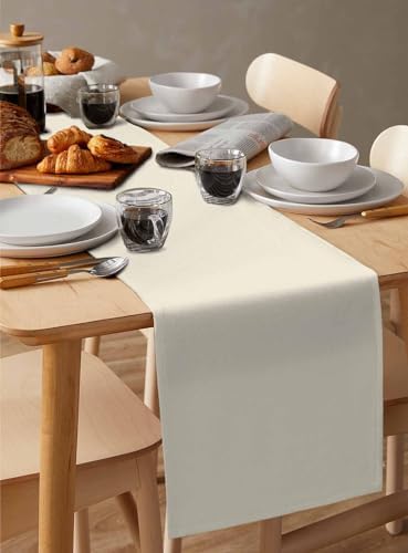 Cream Abstract Minimalist Soild Color Linen Long Table Runner