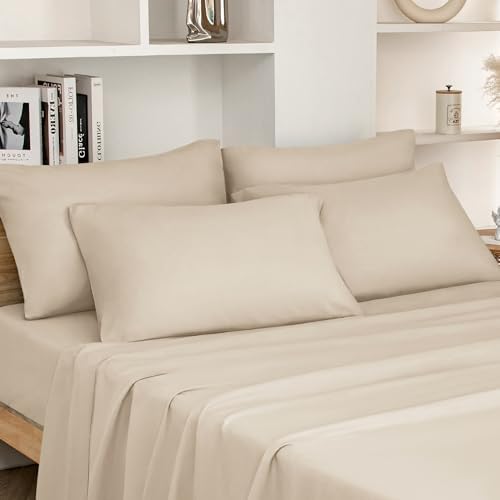 HOMEIDEAS Full Size Bed Sheets - 6 Piece Set (Cream) - Extra Soft