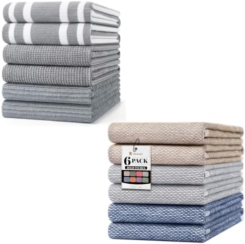Homaxy Premium Kitchen Towels(18”x 28”, 6 Pack), Grey and Premium