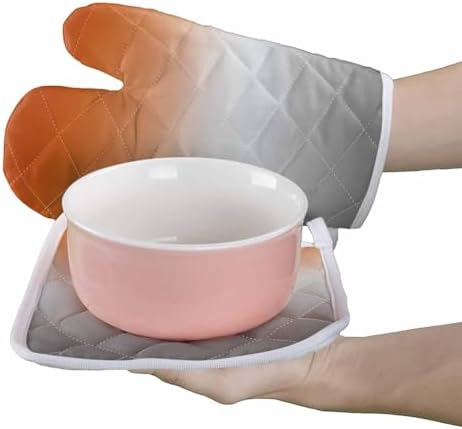 Quilted Cotton Terry Cloth Oven Mitt, Pot Holder Ombre Orange Gray