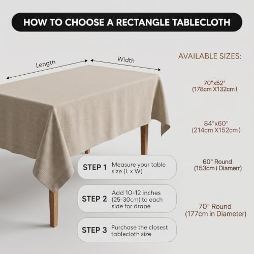 Waterproof Linen Tablecloth, Khaki, 70x52 Rectangle