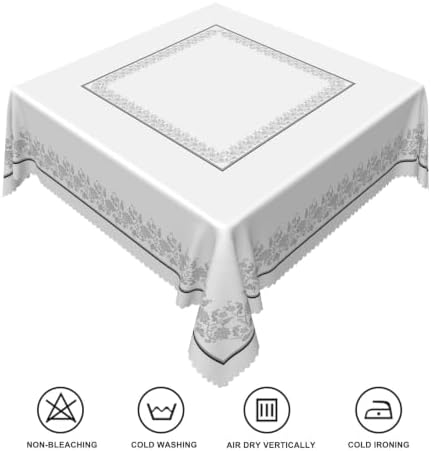 Elegant Grey and White Floral Square Tablecloth 70x70 Inch