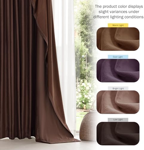 Beauoop Coffee Brown Velvet Curtains for Bedroom Living Room 52x72 2