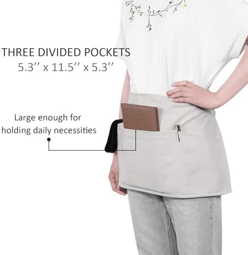 GNEGNI 3 Pockets Waist Apron-Waitress Waiter Server Apron Short Half