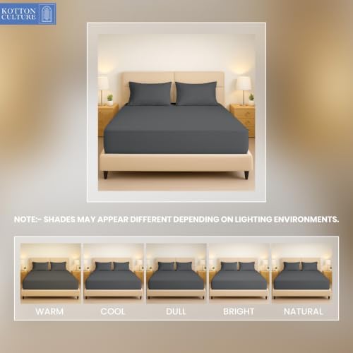 Kotton Culture 3 Pc King Size Fitted Sheet Dark Grey with 2 Pillow