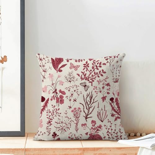 Christmas Pillow Covers 18x18 Inch Set of 2,Burgundy Red Wild Flower