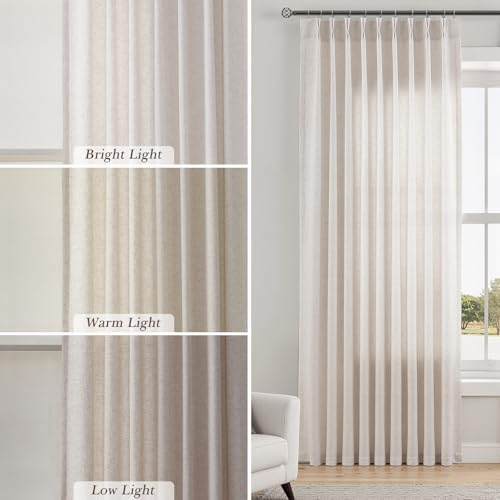 Cream Pinch Pleated Linen Curtains 120 Inches for Living Room Semi