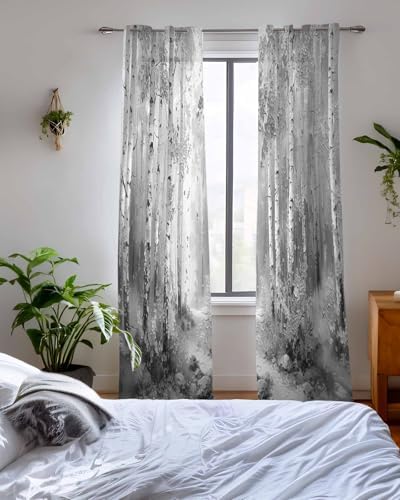 Grey Sheer Curtains 63 Inch Length Grommet Semi Sheer Drapes for