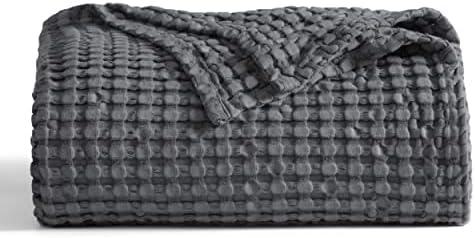 Bedsure Bundle of Cotton Waffle Blanket Grey and Dark Grey Queen