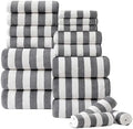 18 Pcs Gray Stripe Bath Towel Set with Hanging Loop-6 Bath Towels,6