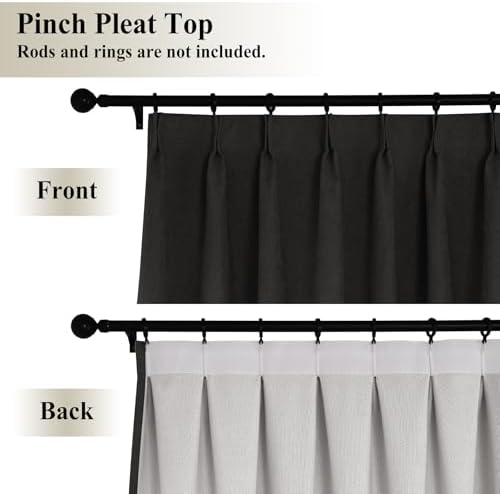 Frelement Pinch Pleated Chenille Curtains 2 Panels 100% Light Blocking