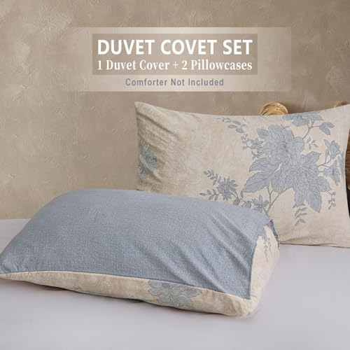 Vintage Reversible Floral Duvet Cover Set, 100% Washed Microfiber
