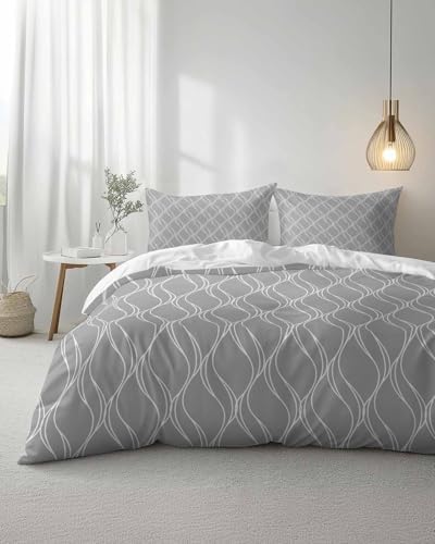 Duvet Cover Set Queen, Abstract Ripple Stripe 3 Piece Bedding Set