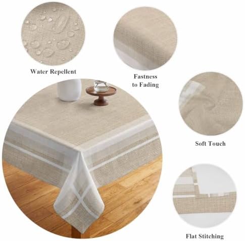 Rustic Burlap Linen Waterproof Tablecloth Rectangle Washable Table
