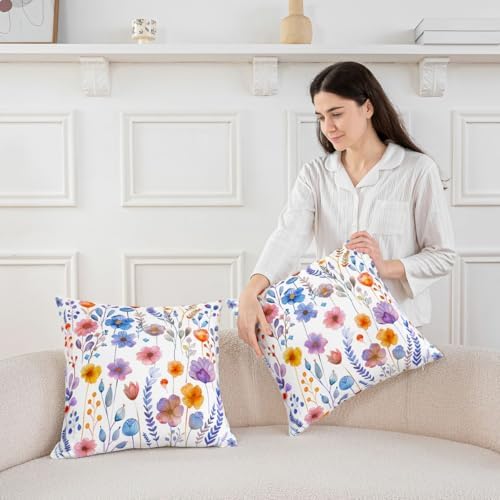 jejeloiu Floral Throw Pillow Covers Set of 2 Wildflower Botanical
