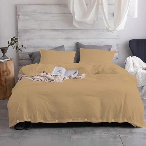Taupe Color Decorative Coconut Button Closure 3-PCs Duvet Cover Set