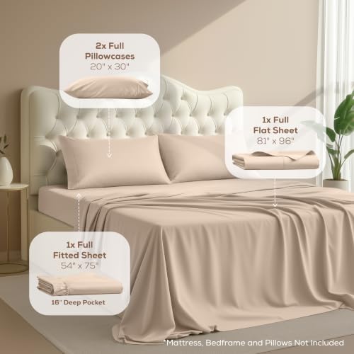 Full Sheets Set, 4 Pieces 16" Deep Pocket Hotel Luxury Bed Sheets