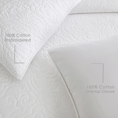 Querencia 100% Cotton King Pillow Shams, White, 20x36, Set of 2