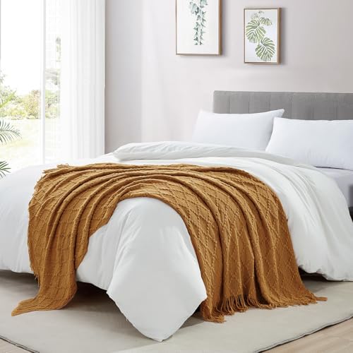BOURINA Almond Throw Blanket 50 x70 Inch Jacquard Throw Knitted