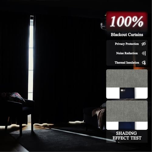 Fcosie 120 Inch Tall Soft Chenille 100% Black Out Curtains / 10, 12