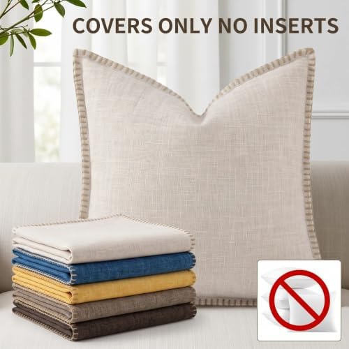 decorUhome Beige Faux Linen Outdoor Throw Pillow Covers 20x20 Set of 2