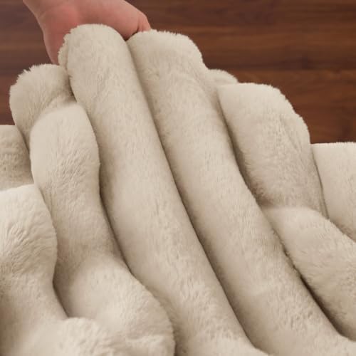 PHF Faux Fur Twin Blanket, 970 GSM Double-Sided, 60" X 80",Oak