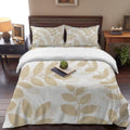 Beige Leaves Queen Size 4 Piece Duvet Cover Set, Summer Farmhouse