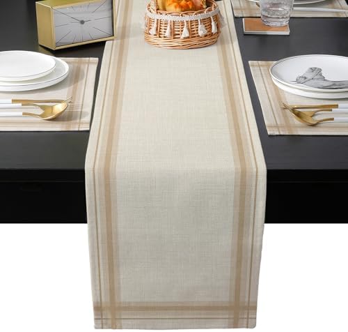 Tan Stripes Table Runner and Placemats for Dining Table, Burlap Coffee