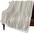 Fleece Sherpa Bed Blankets, Gray Brown Striped Microfiber Plush