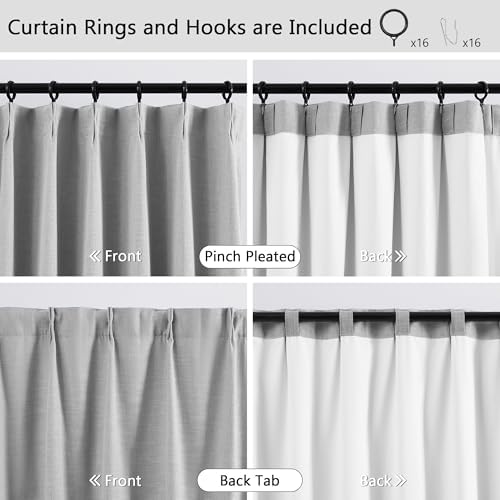 Grey Pinch Pleated Back Tab Memory Trained Full Blackout Curtains 84"
