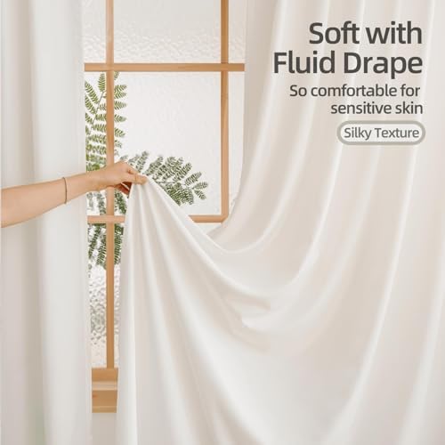 MYSTIC-HOME Sheer Curtains 84 Inches Long 2 Panels Privacy White Sheer