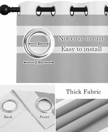 Gray Geometric Blackout Curtains 96 Inches Length 2 Panels Set, Fringe