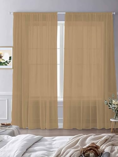 Solid Color Sheer Curtains 108 Inches Long 2 Panels, Semi Sheer Rod