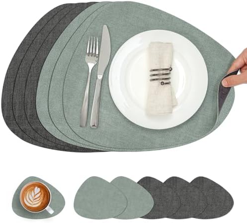Faux Leather Placemats Set of 6, Dual Sided with Drink Coasters
