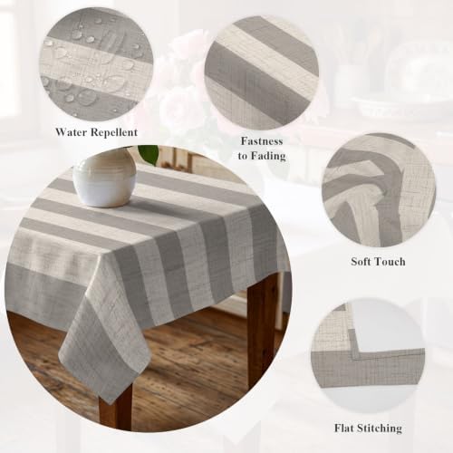 Grey Beige Stripe Table Cloth 60x120in