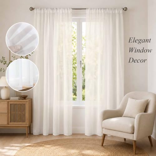 Solid Begin Sheer Curtains 108 Inch Long 2 Panels Classic Minimalist