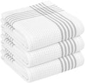 Grey and White Cotton Kitchen Towels 3 Pack, 16x26 Inch, Waffle Weave