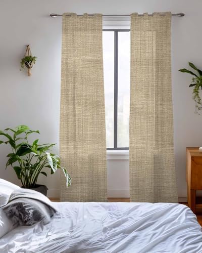 Vintage Linen Sheer Curtains 96 Inch Long 2 Panels, Pastoral Brown