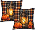 Leaves Plaid Pillow Covers 22x22 Inch Set of 2 Linen for Halloween