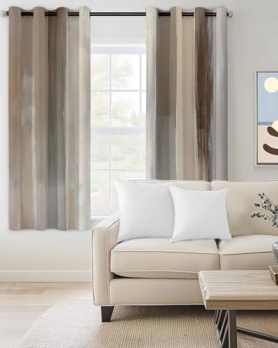 Brown Grey Blackout Curtains 63 Inches Long for Bedroom, Abstract