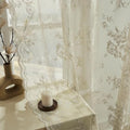 Khaki Lace Curtains 84 Inches Long 2 Panels Vintage Floral Sheer